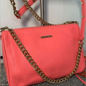 ICONIC REBECCA MINKOFF SUMMER CORAL AND GOLD CROSSBODY BAG PURSE AUTHENTIC REAL